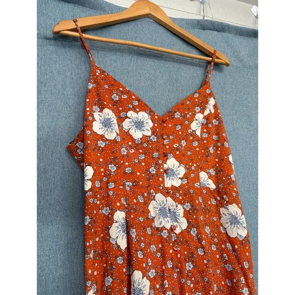 Used Forever 21 L Orange Blue White Floral Print Sleeveless Jumpsuit Jumper - Picture 3 of 12